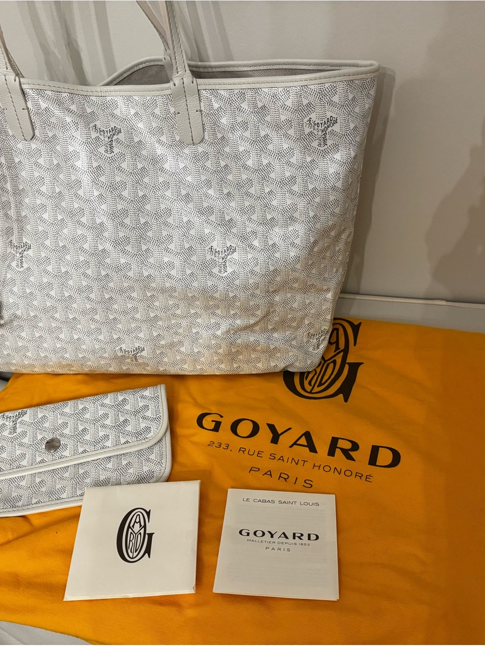 Goyard White St. Louis Tote with Matching Pouch